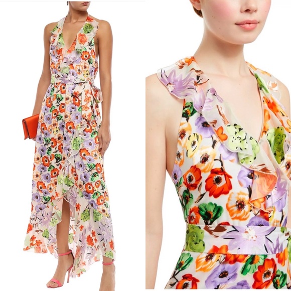 NWT Alice + Olivia Evelia Asymmetric Floral Maxi Dress Retail 595